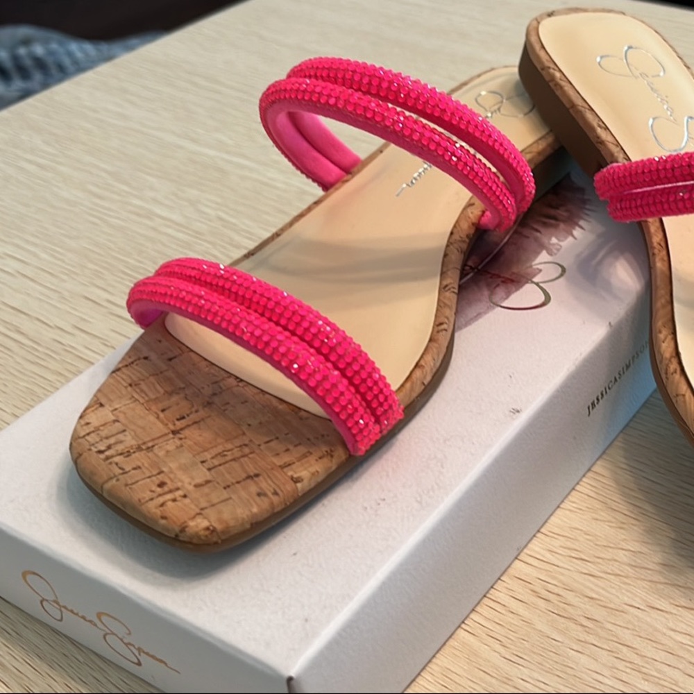 Jessica Simpson hot pink slides size 5.5 md. Only worn once